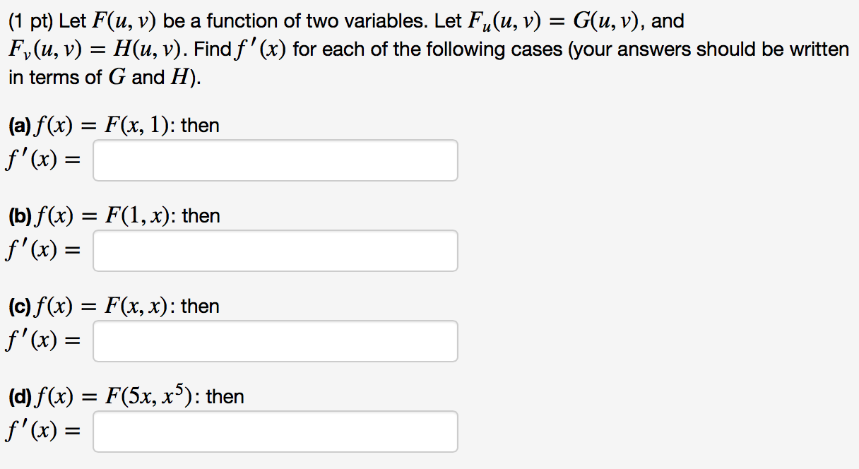 Solved 1 Pt Let F U V Be A Function Of Two Variables Chegg Com