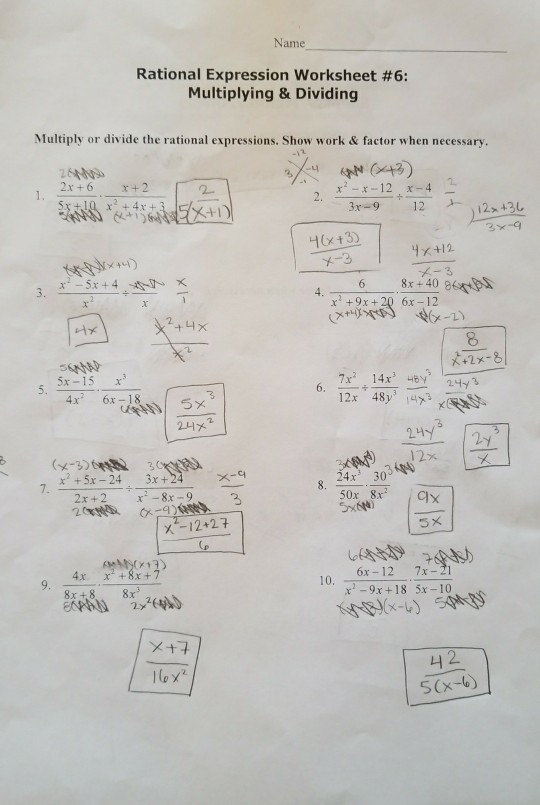 Solved Name Rational Expression Worksheet #6: Multiplying & | Chegg.com