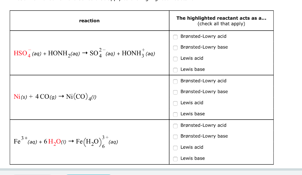 Solved Reaction HSO4 (aa) HONH2(aa) SO (aa) HONH3 (ag) Ni