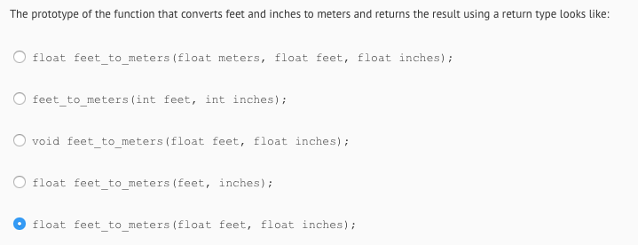 Image For The Prototype Of The Function That Converts Feet And Inches To Meters And Returns Image For The Prototype Of The Function That Converts Feet And Inches To Meters And Returns