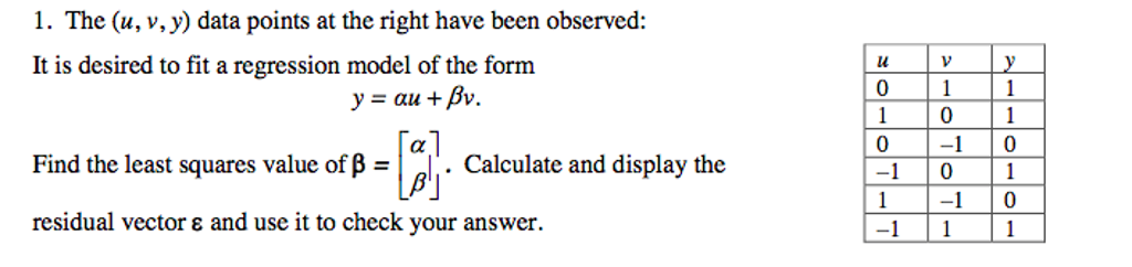 Solved The U V Y Data Points At The Right Have Been O Chegg Com