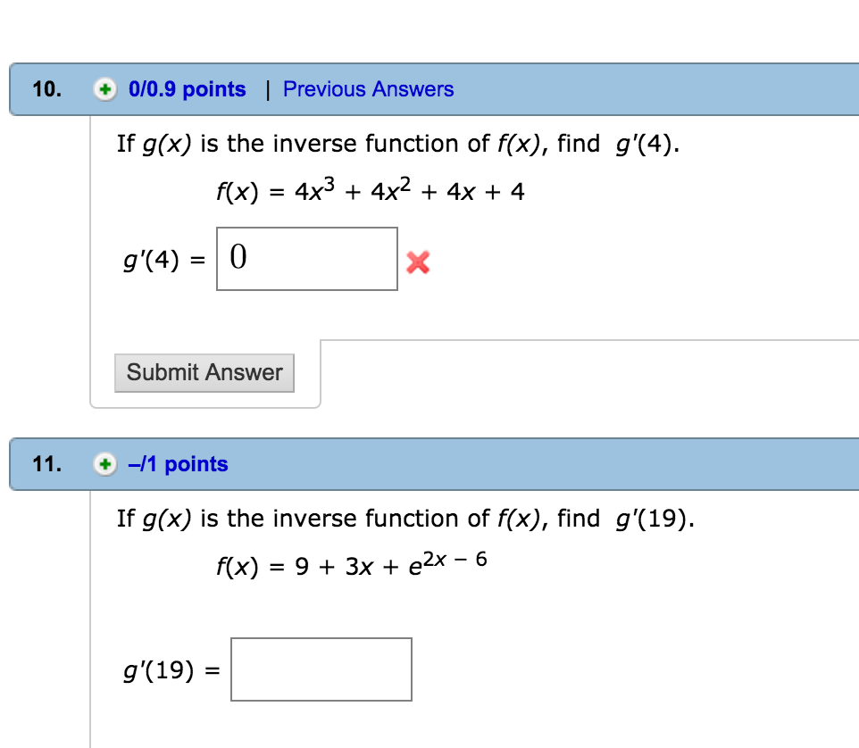 If G X Is The Inverse Function Of F X Find Chegg Com