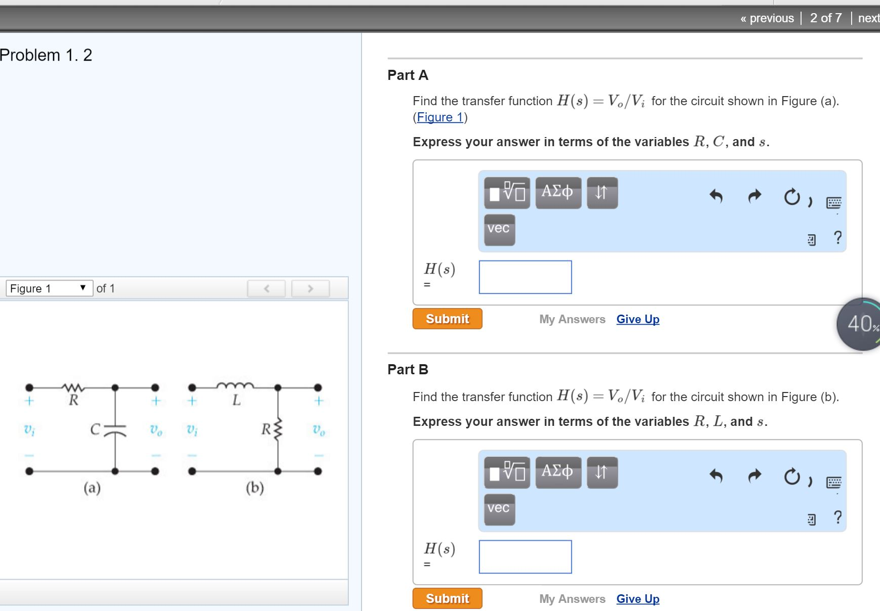 Solved The circuit in (Figure 1) ﻿has the transfer