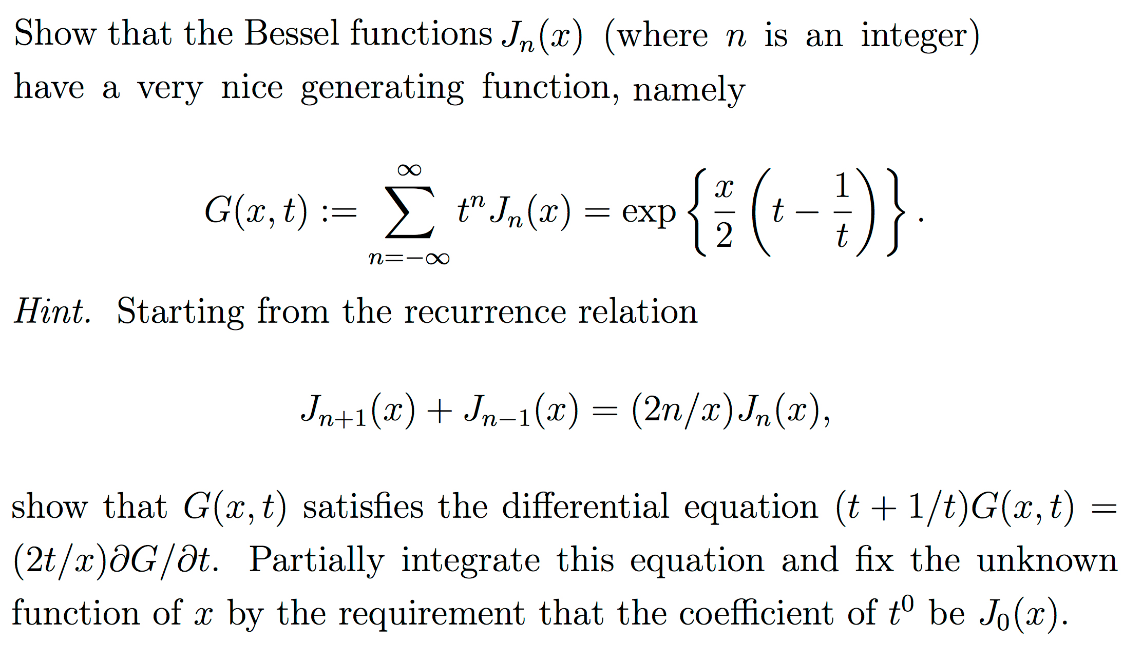 Show That The Bessel Functions J N X Where N Is An Chegg Com