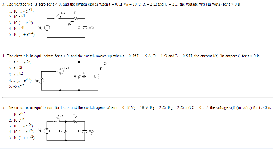 Solved The Voltage V T Is Zero For T 0 And The Switch Chegg Com