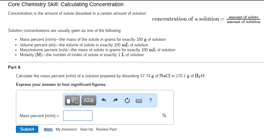 Solved Core Chemistry Skill Calculating Concentration Co Chegg Com
