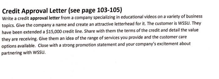 Solved Credit Approval Letter See Page 103 105 Write A