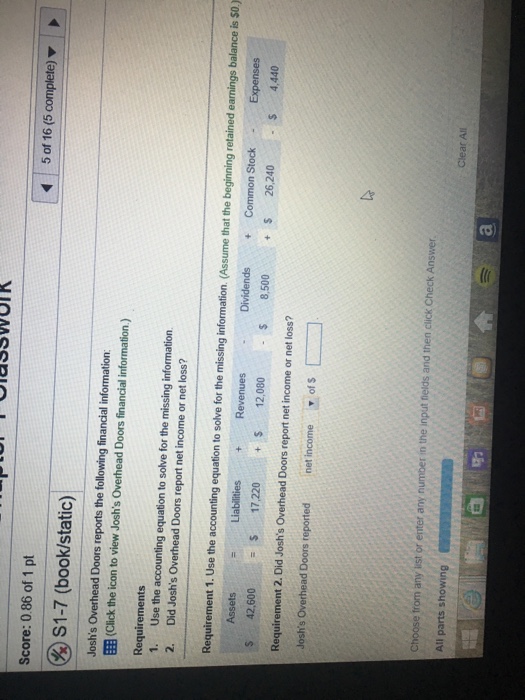 Josh S Overhead Doors Reports The Following Financ Chegg Com