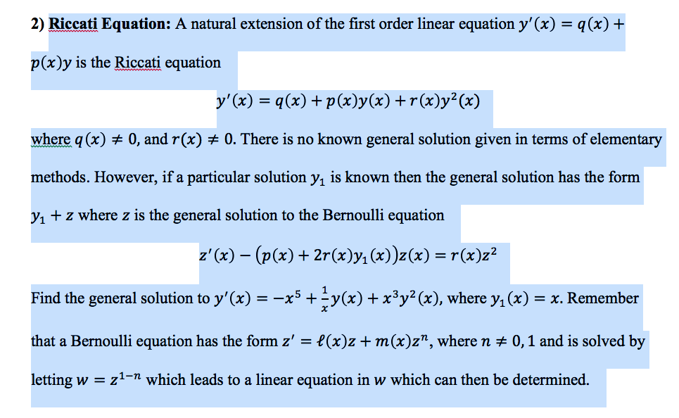 Riccati Equation A Natural Extension Of The First Chegg Com