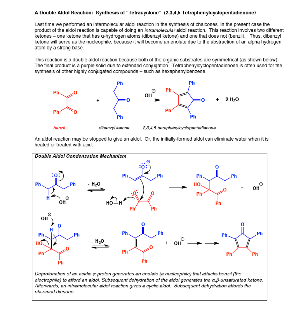 Synthesis of tetraphenylcyclopentadienone lab report picture