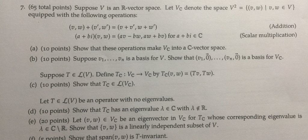 Suppose V Is An R Vector Space Let V C Denote The Chegg Com