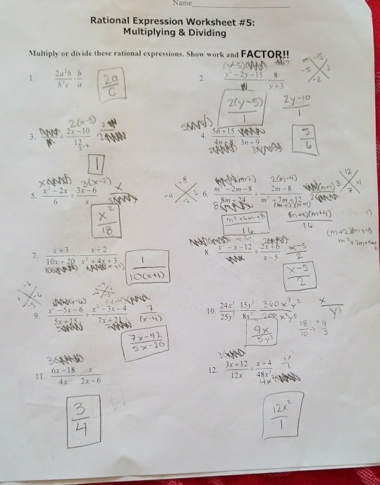 Solved Name Rational Expression Worksheet #5: Multiplying & | Chegg.com