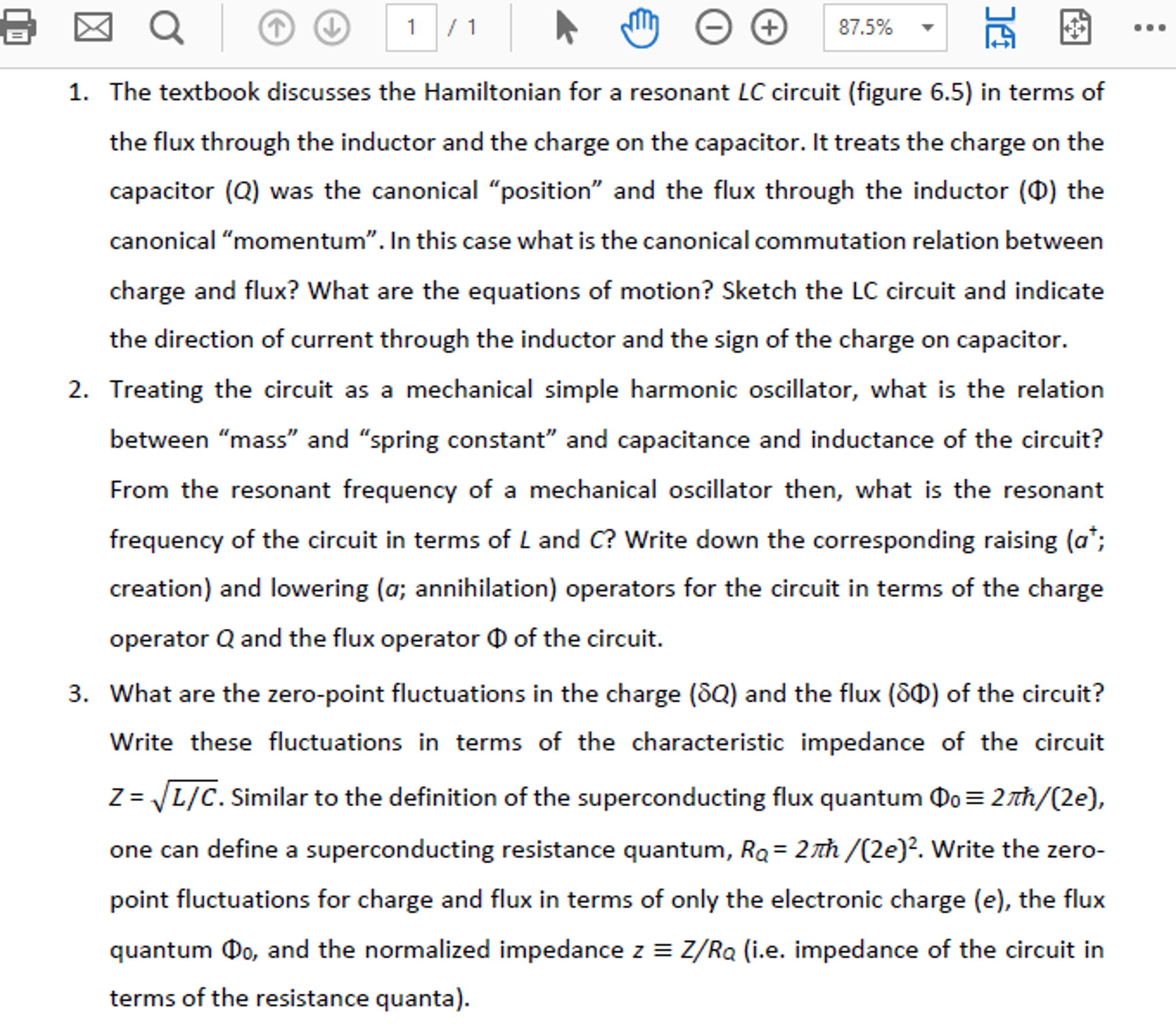 The Textbook Discusses The Hamiltonian For A Reson Chegg Com