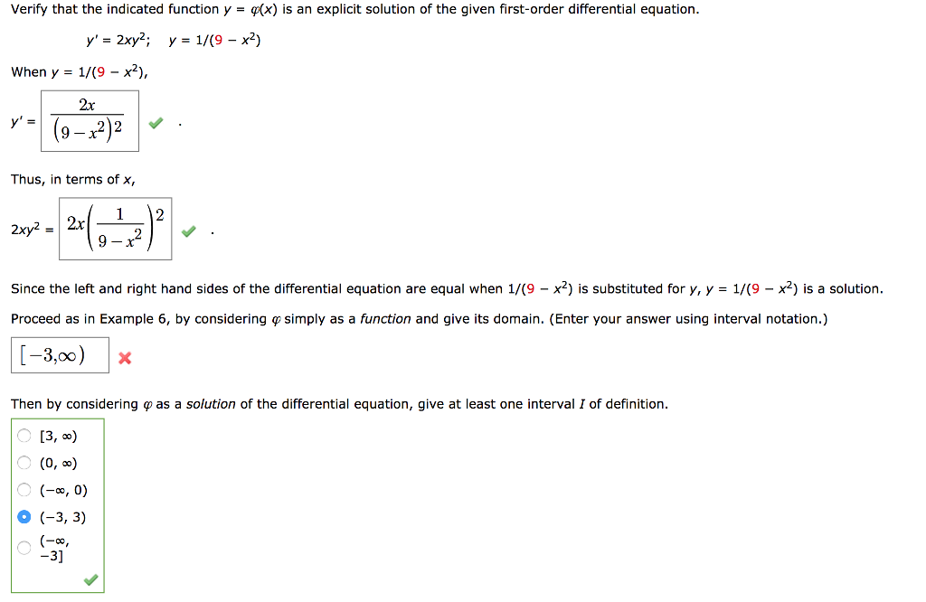 Solved Verify That The Indicated Function Y X Is An Chegg Com