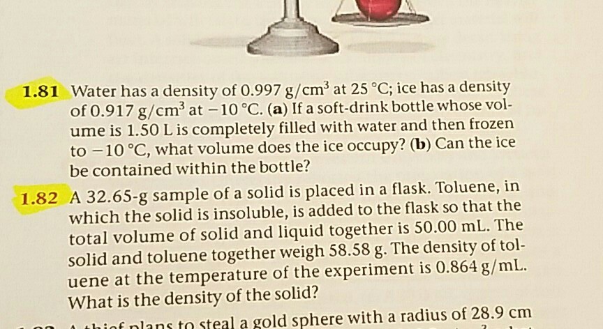 Solved 3.30 The density of water is 1.00 g/mL at 48C. How