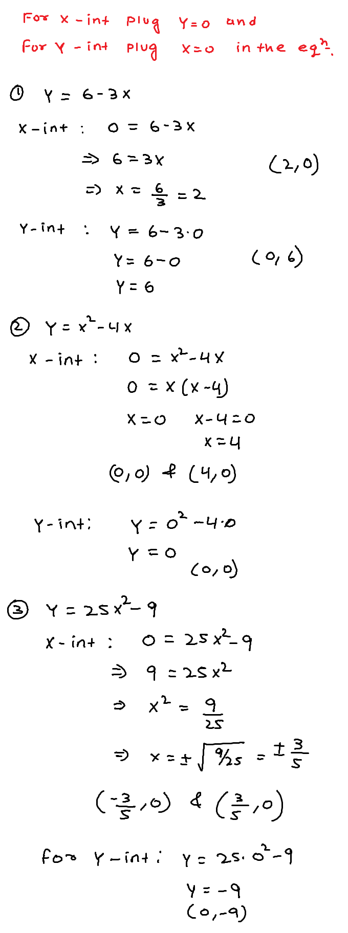 Find X Y Ints Y 6 3x Y X 2 4x Y 25 X 2 9 Y X 2 11x 60 Y 4x 2 3x 10