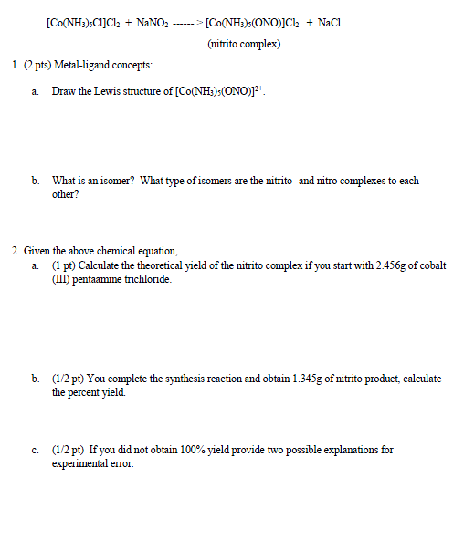 solved 1 2 pts metal ligand concepts a draw the lewi lewis structure for co