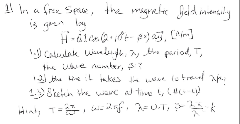 Solved In A Free Space The Magnetic Field Intensity Is G Chegg Com