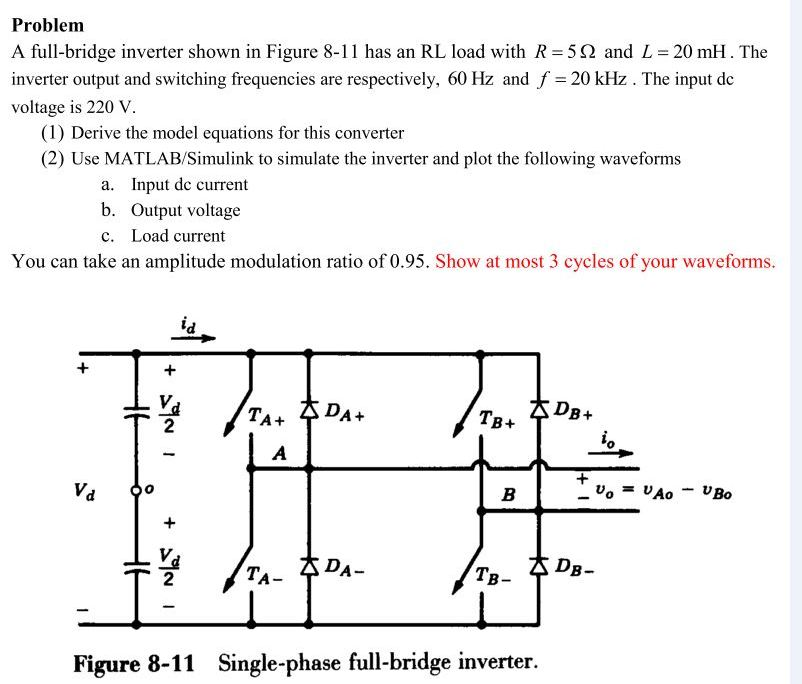 Solved Problem A Full Bridge Inverter Shown In Figure 8 1 Chegg Com