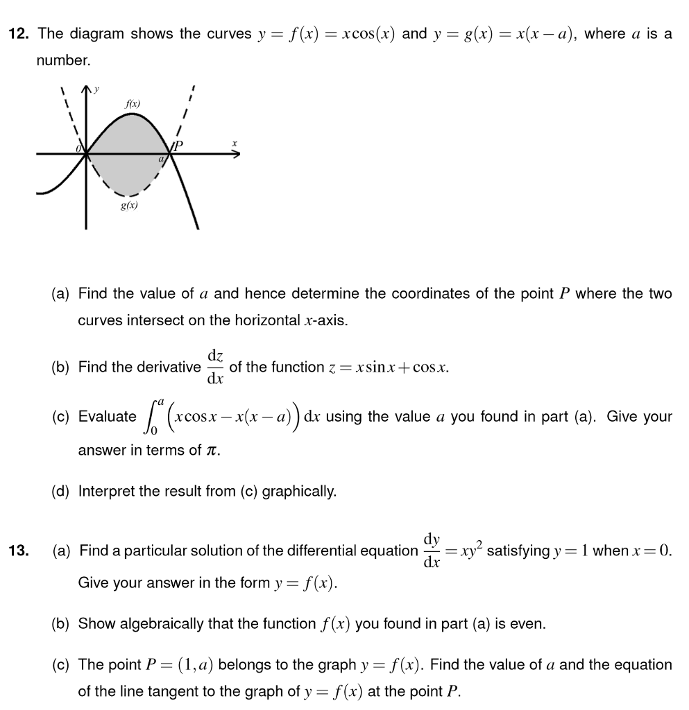 Solved 12 The Diagram Shows The Curves Y F X Xcos X Chegg Com