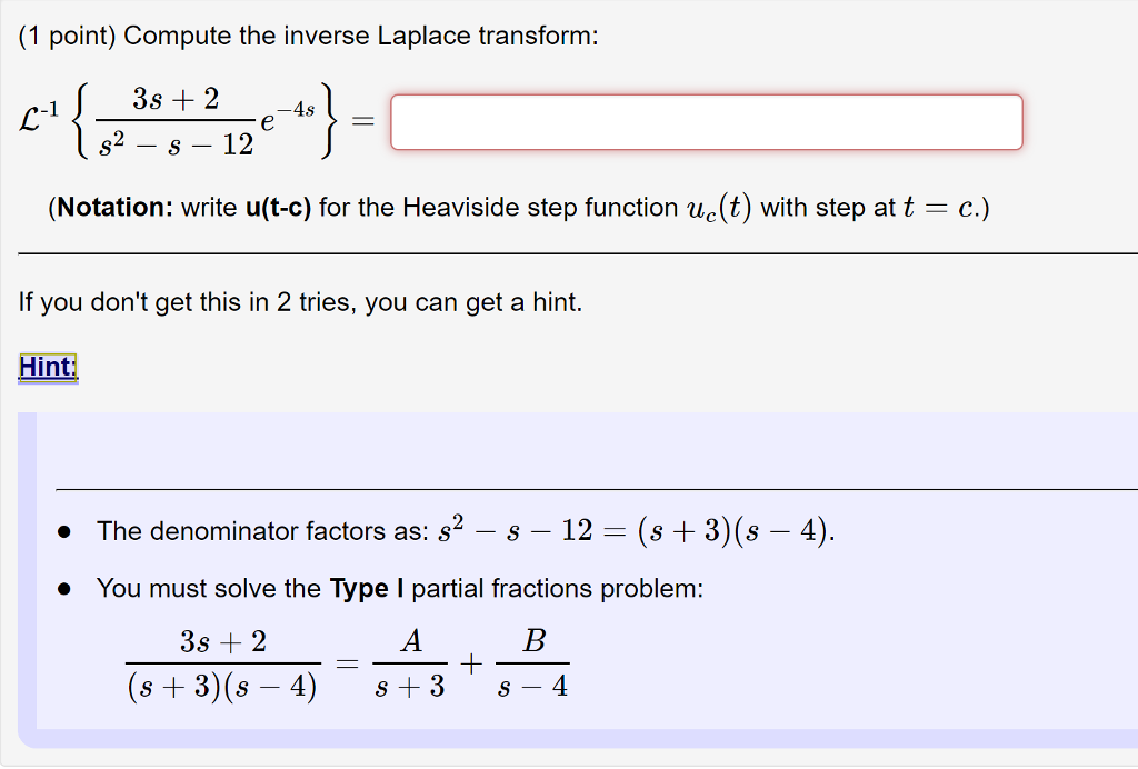 Solved Compute The Inverse Laplace Transform L 1 3s Chegg Com