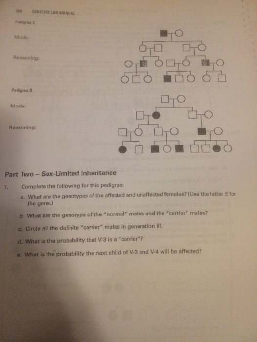 Solved Genetics Lab 4 Pedigree Analysis Part One Mode O Chegg Com