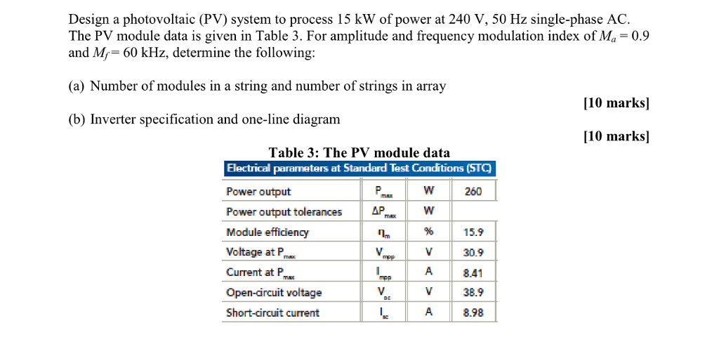 Solved Design A Photovoltaic Pv System To Process 15 Kw