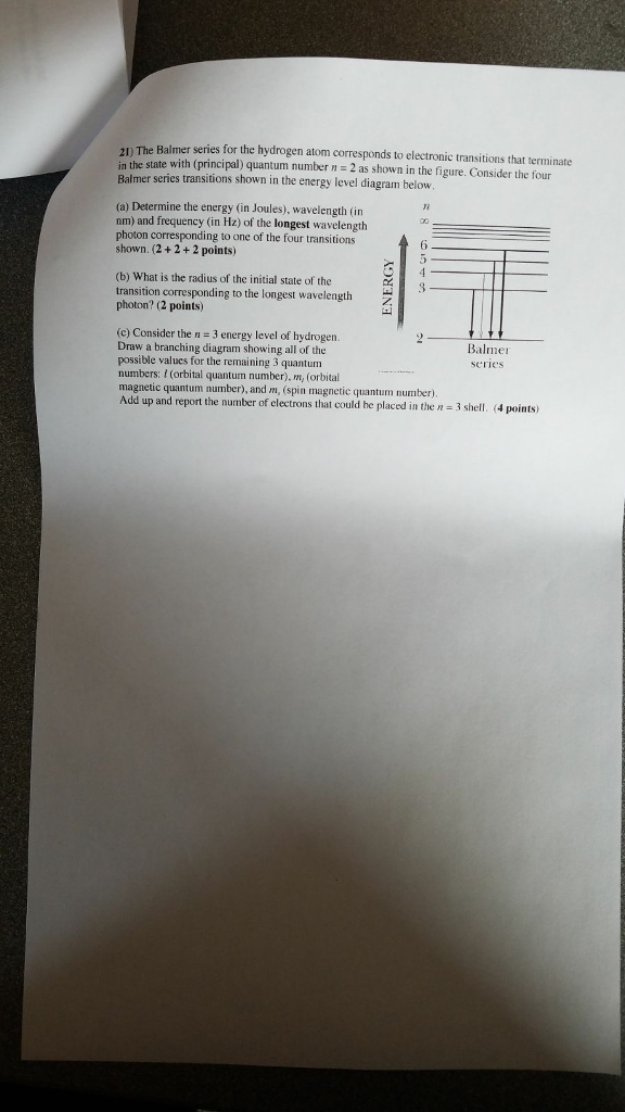 Correspond The Solved: The Atom Hydrogen For Series ... Balmer