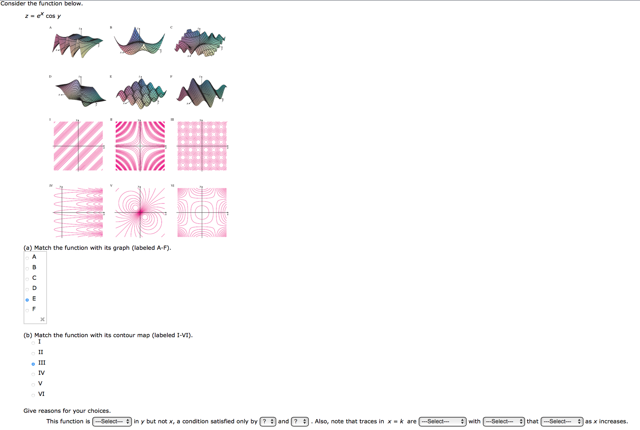 Solved Consider The Function Below Z E X Cos Y Match Chegg Com