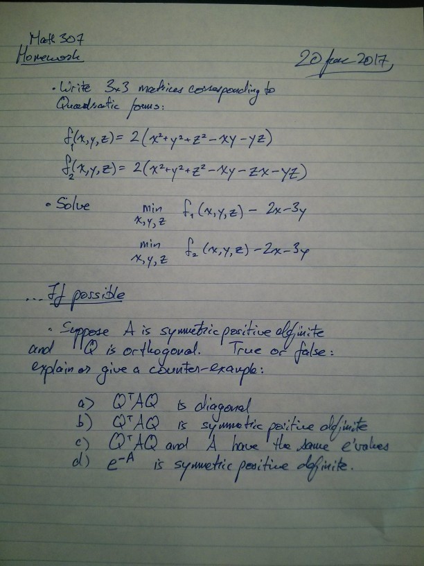 Solved Write 3 Times 3 Matrices Corresponding To Quadratic Chegg Com