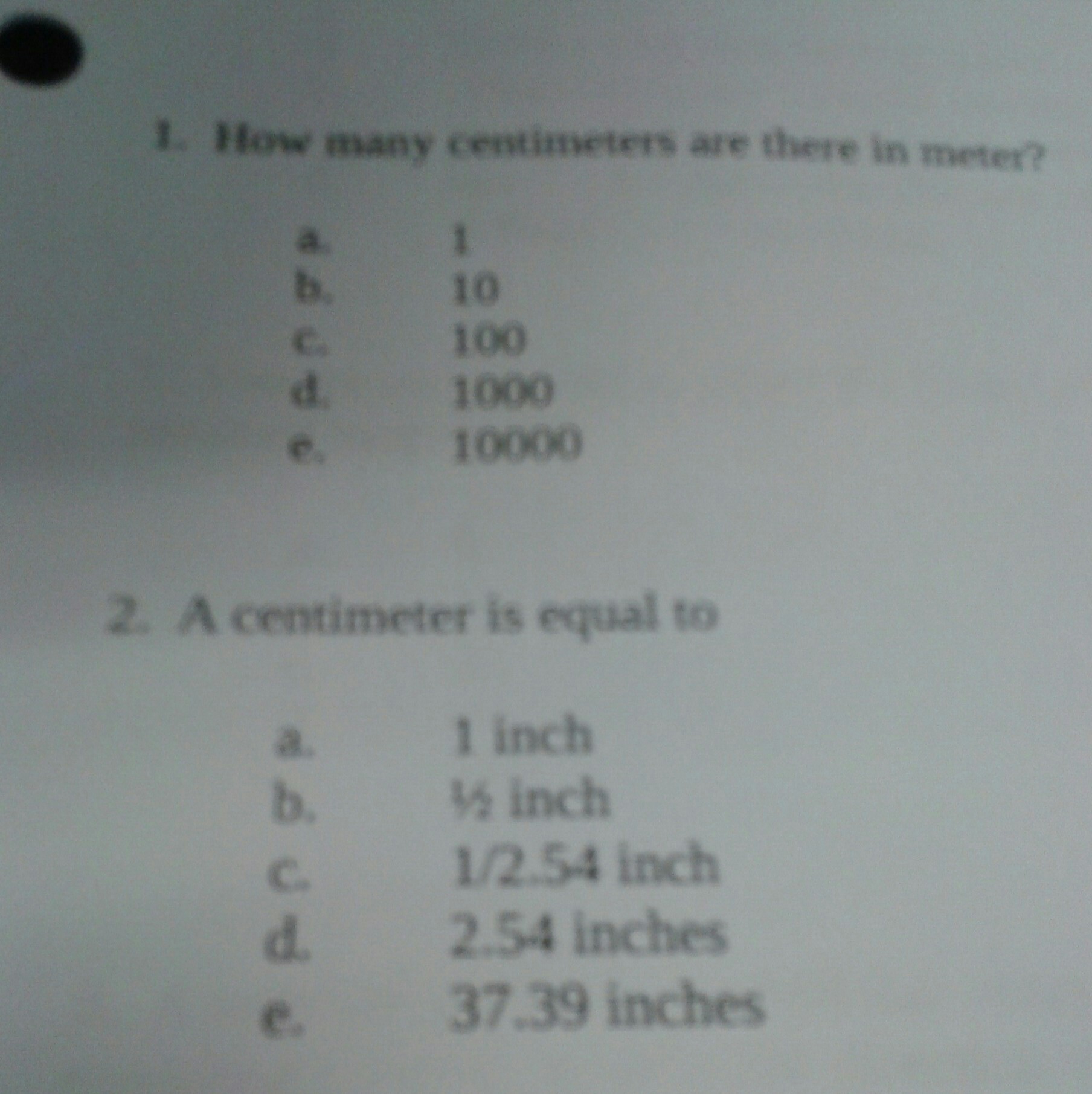 Solved 1 How Many Centimeters Are There In Meter B 10 C Chegg Com