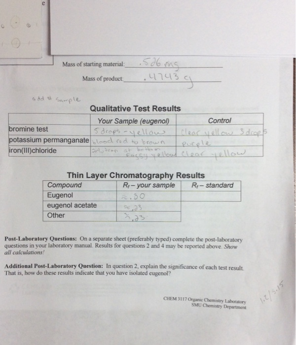 Solved 1 Calculate The Percent Yield Of Clove Oil Based Chegg Com