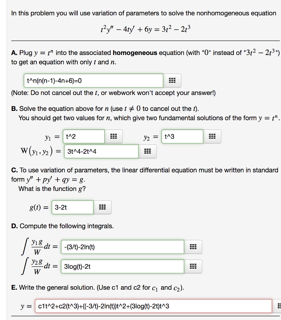 Solved In This Problem You Will Use Variation Of Paramete Chegg Com