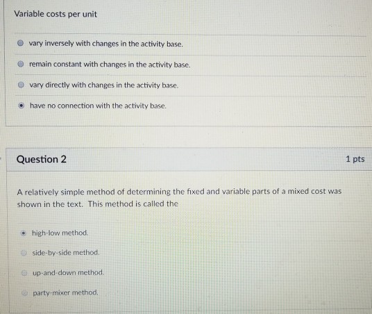 Solved Variable Costs Per Unit Vary Inversely With Change