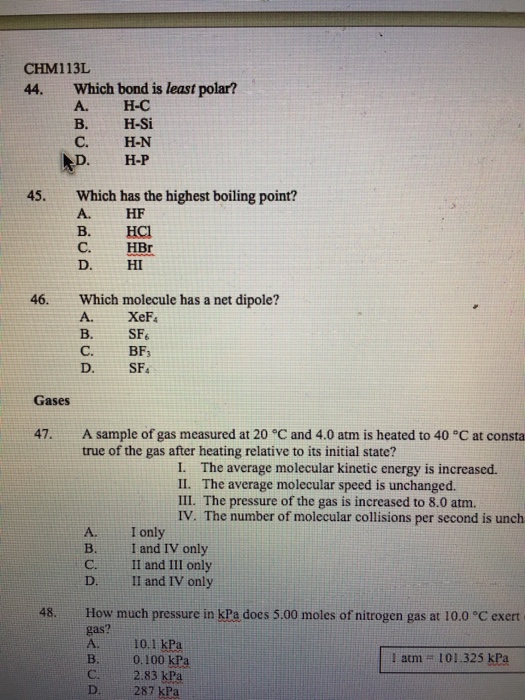 Solved Which Bond Is Least Polar? H-C H-Si H-N H-P | Chegg.com