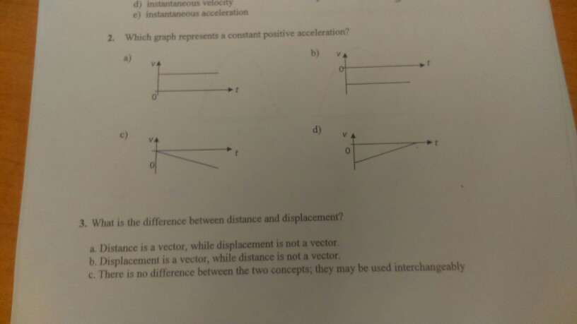 Solved 2 Which Graph Represents A Constant Positive Acce Chegg Com