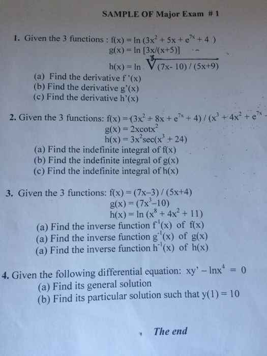 Given The 3 Functions F X Ln 3x 2 5x E 7x Chegg Com