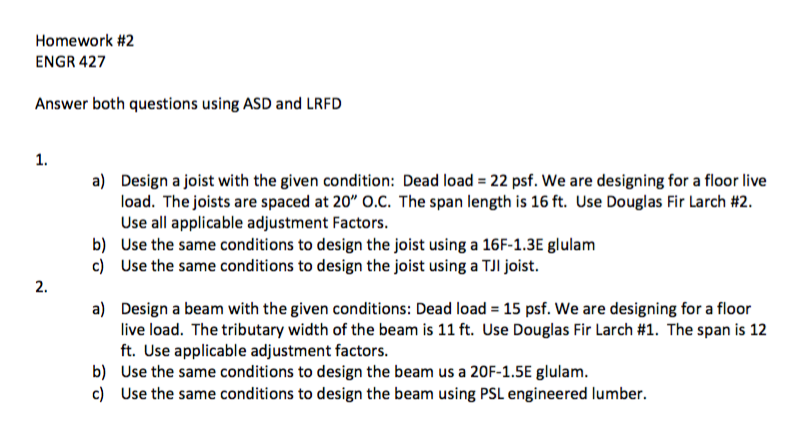 Homework 2 Engr 427 Answer Both Questions Using A Chegg Com