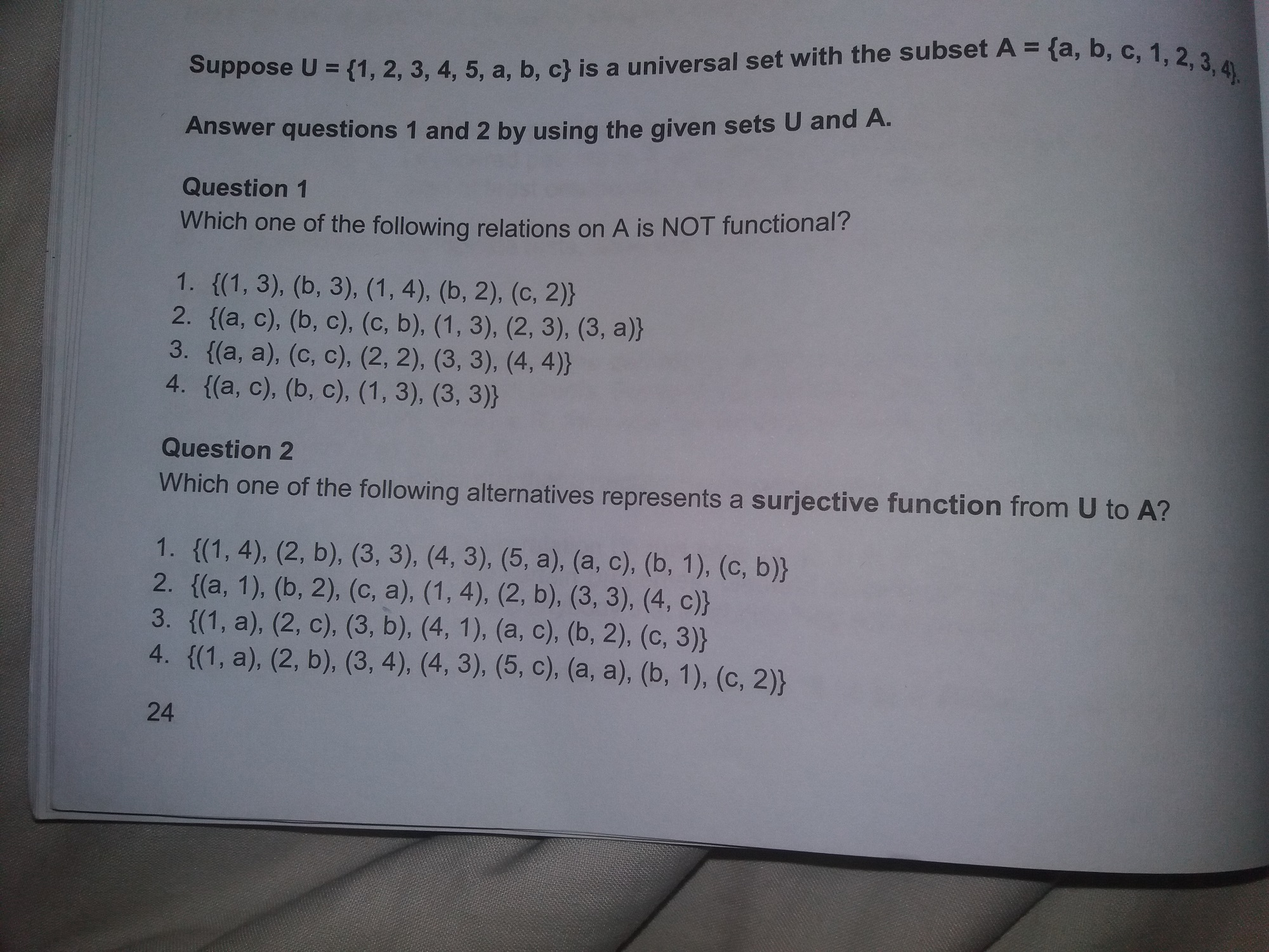 Solved Suppose U 1 2 3 4 5 A B C Is A Universa Chegg Com