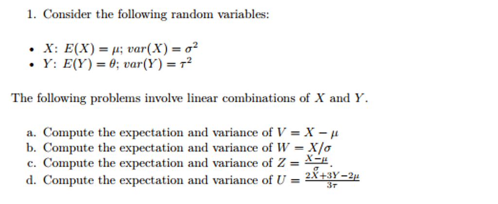 Solved Consider The Following Random Variables X E X Chegg Com