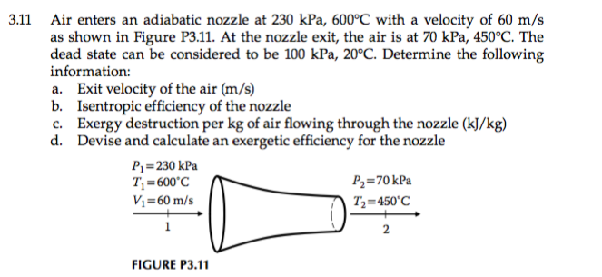 Solved 3 11 Air Enters An Adiabatic Nozzle At 230 Kpa 60 Chegg Com