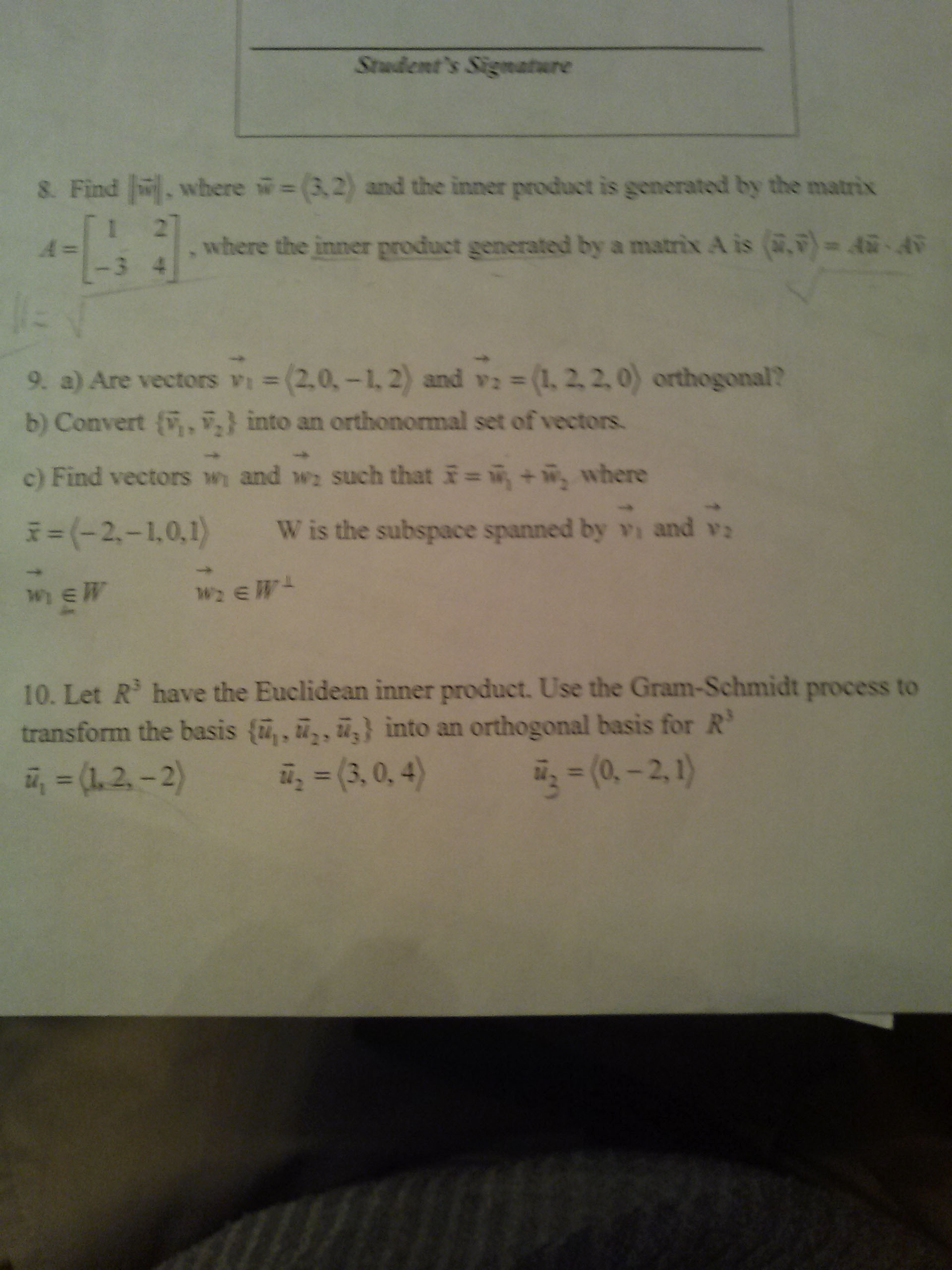 Solved Find W Where W 3 2 And The Inner Product Is Chegg Com