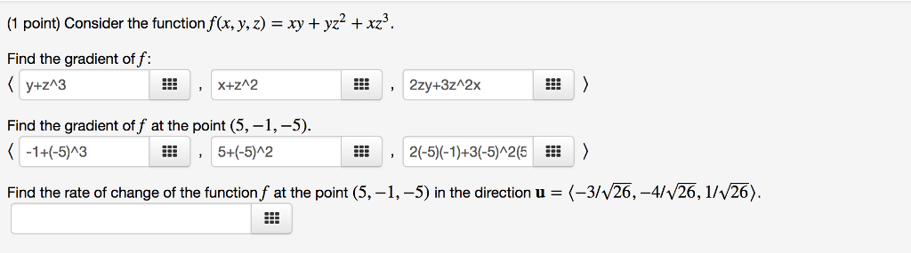 Solved 1 Point Consider The Functionf X Y Z Xy Y Chegg Com