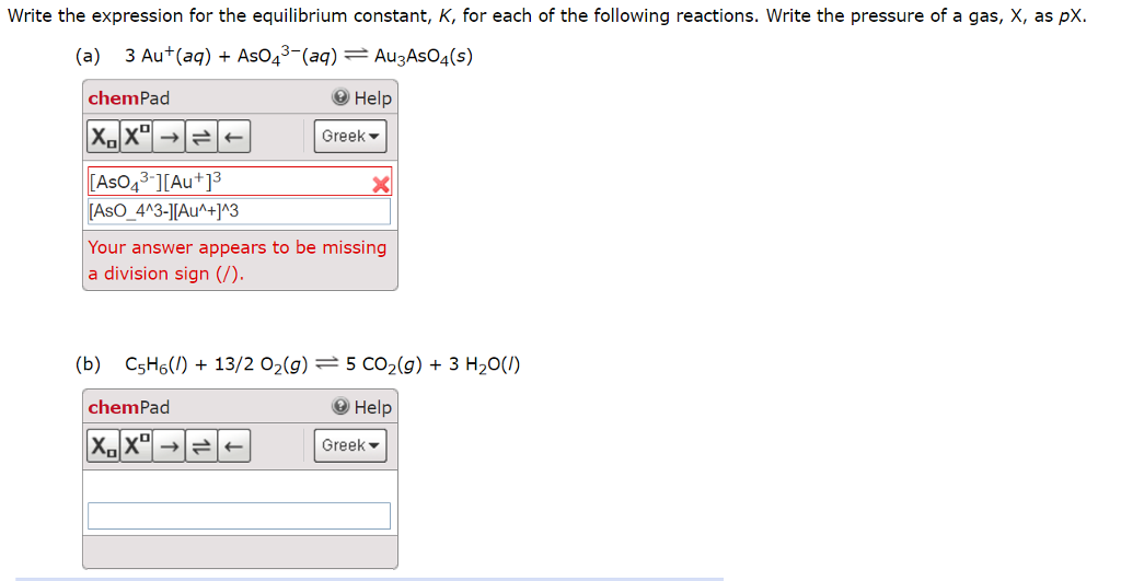 Solved Write The Expression For The Equilibrium Constant Chegg Com