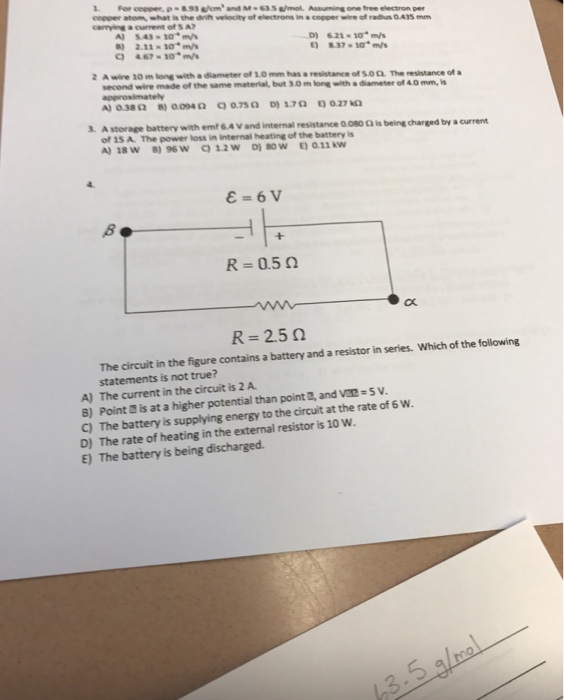 Solved For Copper P 8 93 G Cm 3 And M 63 5 G Mol As Chegg Com