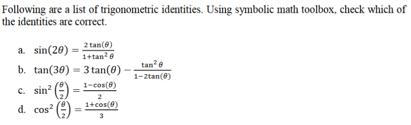 Solved Following Are A List Of Trigonometric Identities Chegg Com