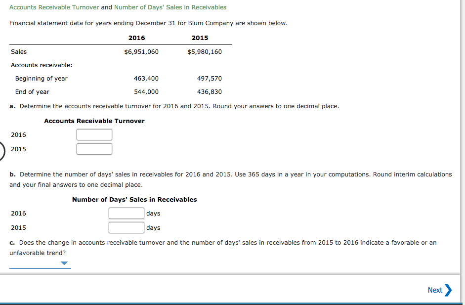 Solved Accounts Receivable Turnover And Number Of Days Chegg Com