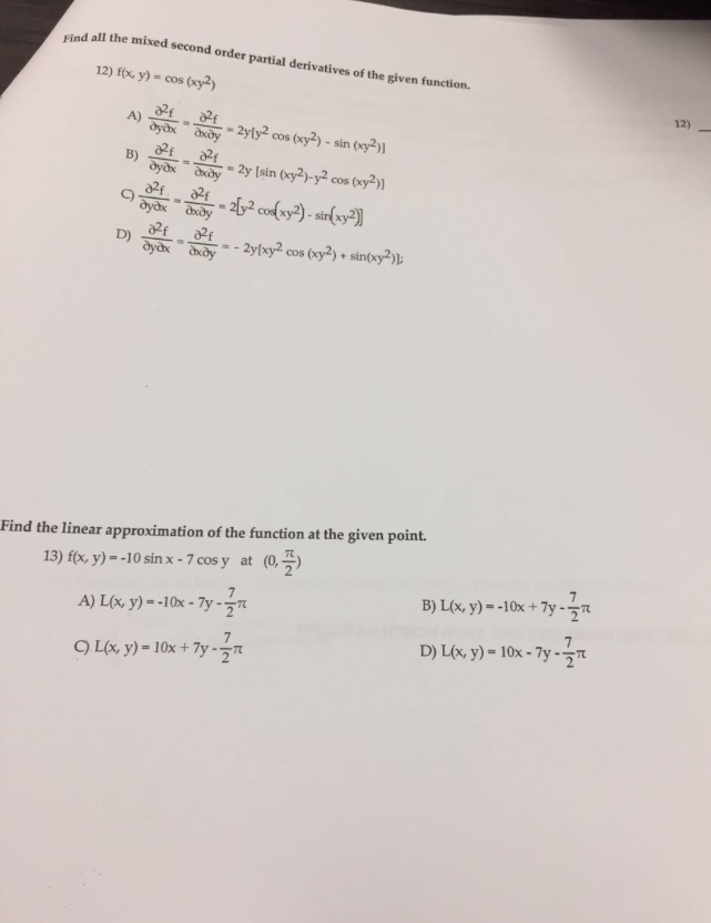 Solved Find All The Mixed Second Order Partial Derivatives Chegg Com