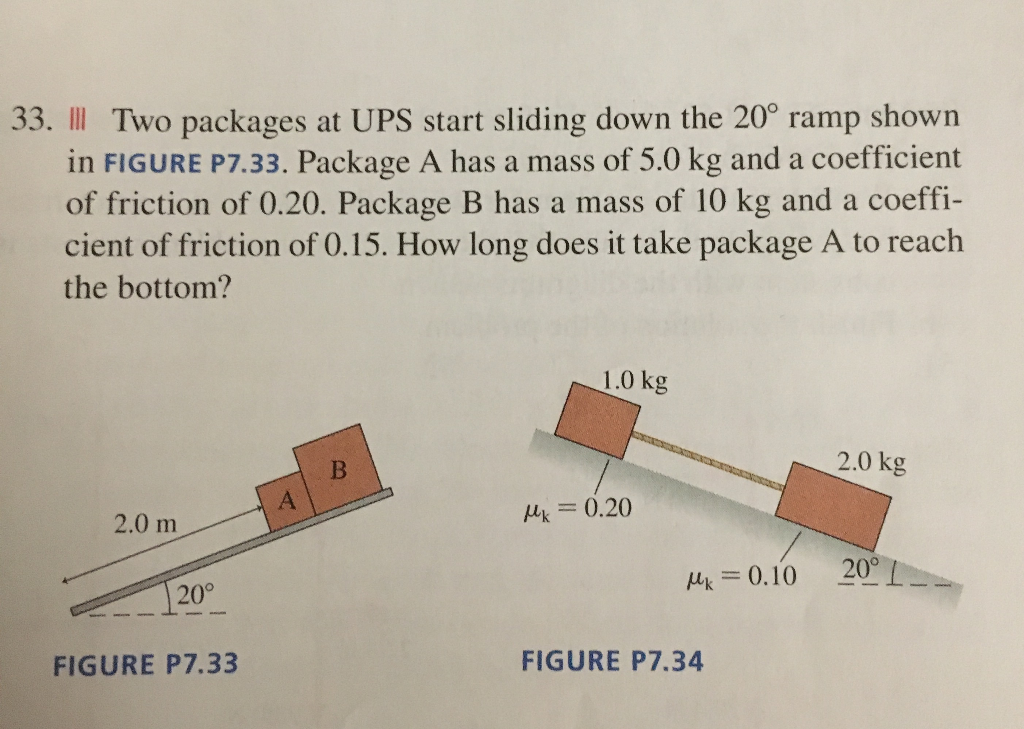 Two Packages At Ups Start Sliding Down The 20 Degree Chegg 