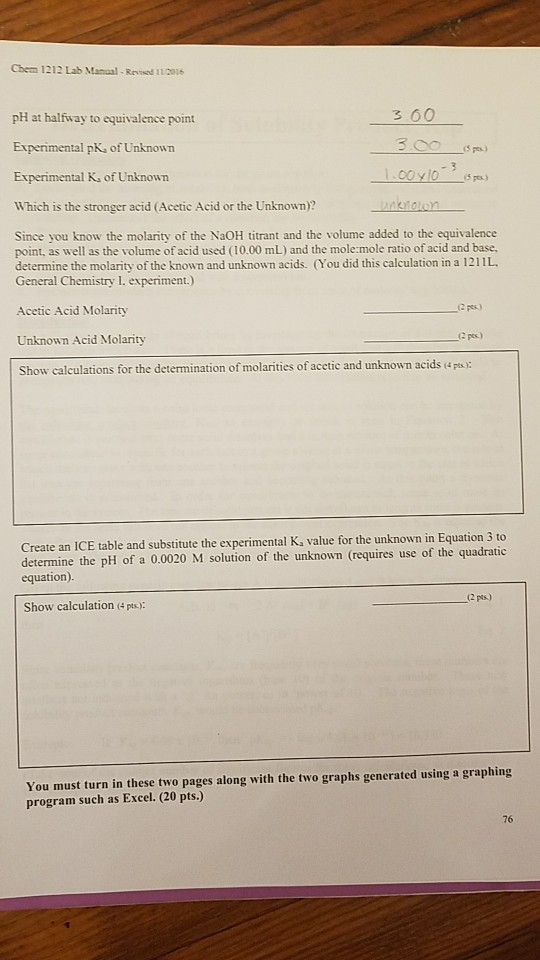 Determination Of The Ka For A Weak Acid Lab Solved Chegg 